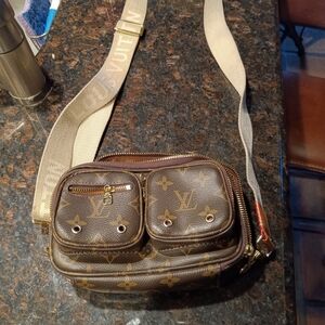 Louis Vuitton Brown Monogram Belt Bag with Beige Strap SP 2175